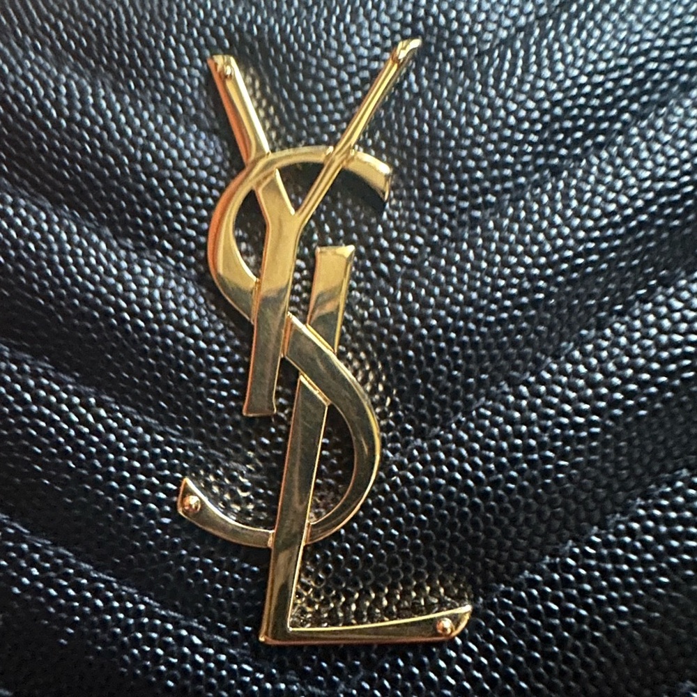 YSL Saint Laurent Black Wallet with Gold Accents